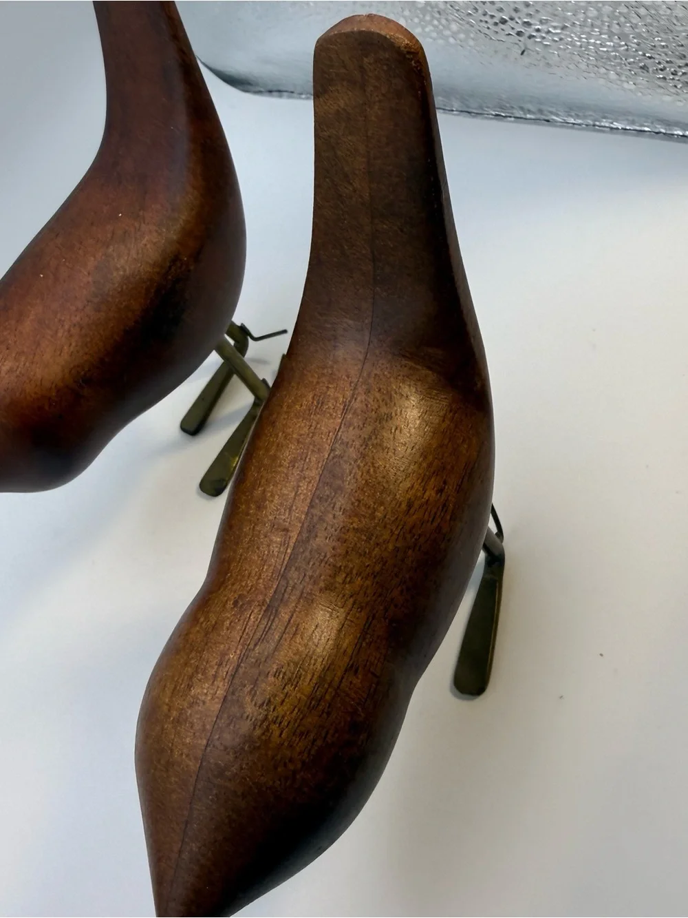 MCM Vintage Style Teak Wood Bird Sculptures Brass Legs Set of 3 Danish Modern